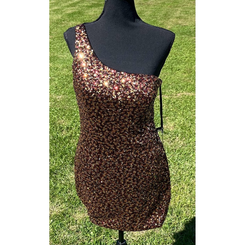 Milano Formals Dress Womens 10‎ Amber One Shoulder Sequin Mini Bodycon Prom E169
